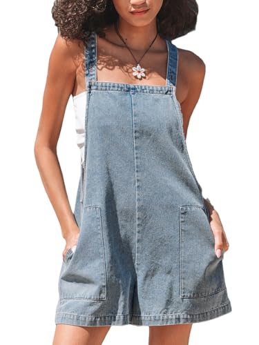 CUPSHE Womens Denim Jumpsuit Square Neck Sleeveless Wide Leg Blue S