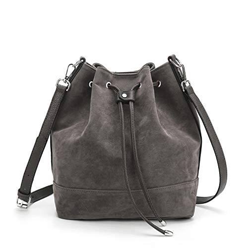 AFKOMST Suede Bucket Bags for Women Medium Slouchy Shoulder Handbag and Drawstring Hobo Purse with 2 Convertible Straps