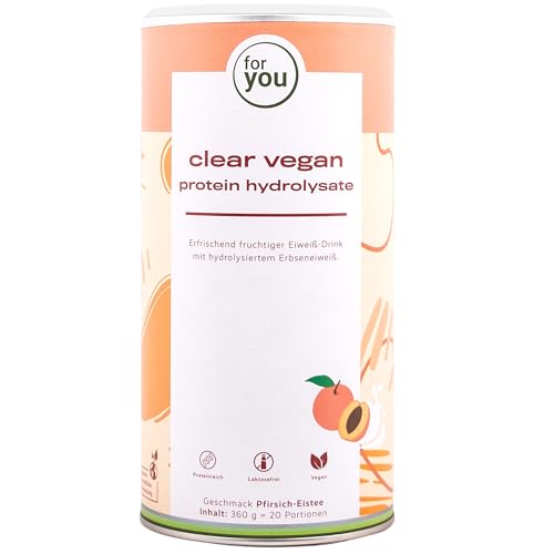 for you clear vegan protein hydrolysate – | Erfrischender Eiweiß-Drink mit Erbsenprotein | Vegan, laktosefrei, fettfrei & zuckerarm | Pfirsich-Eistee Geschmack (360g, Pfirsich-Eistee)