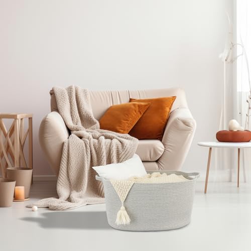 XUANGUO Large Rectangle Blankets Basket Living Room 22"x17"x12" Woven Cotton Rope Storage Baskets for Nursery Toy Baskets for Kids and Dogs Laundry Basket Bin for Clothes Towels grey by XUANGUO - Image 5