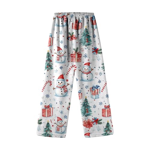 Girl Christmas Pants Kids Casual Sweatpants Little Girl Soft Snowman Print Winter Fashion Lightweight Trousers (White,3-4 Years)