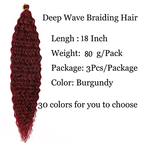 Hensleely 18 Inch Ocean Wave Crochet Hair Deep Wave Twist Crochet Hair Extensions Curly Braiding Hair 3 Packs Long Wavy Water Wave Braids For Women Synthetic Crochet Braid Hair (18 Inch, Burgundy) #TOP1