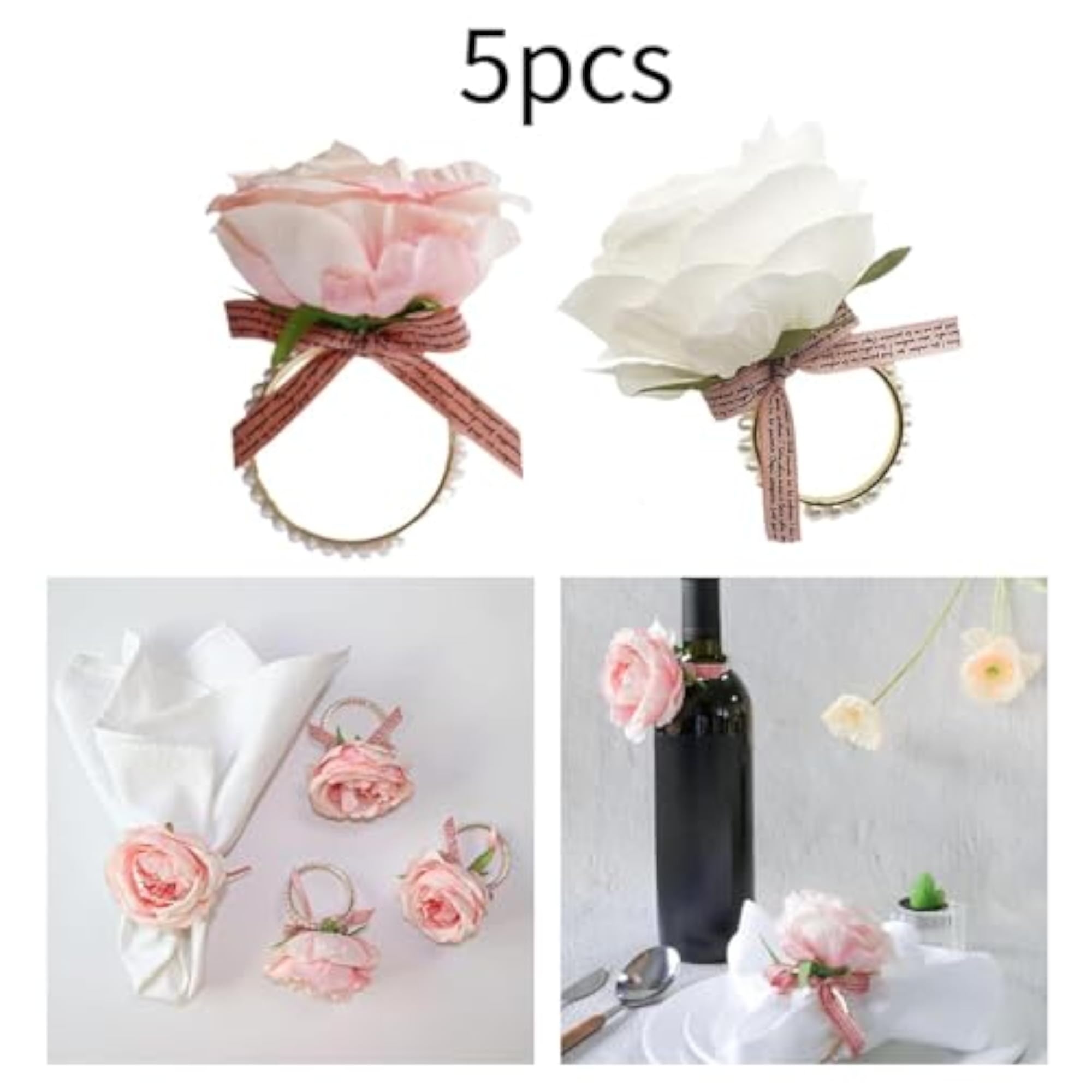 5Pcs Pink Flower Napkin Rings for Festivals and Dining