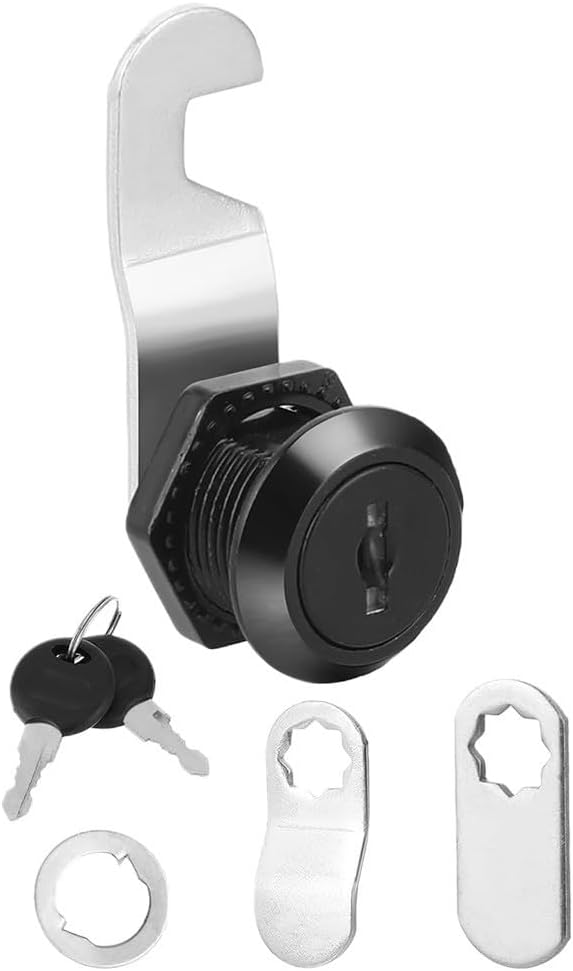5/8 inch Steel Tubular Cam Locks Cabinets, Drawers, RV Storage & Mailboxes – Black Cabinet Door Lock with 3 Mounting Plates and 2 Keys, Install