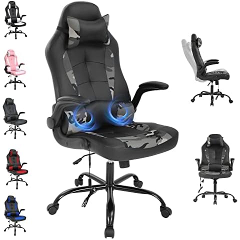 BestShop Gaming Chair Massaging Office Chair Ergonomic Racing Chair Rolling Chair PU Leather Executive High Back Computer Chair, Adjustable Gamers Swivel Chair,Gamo Cover