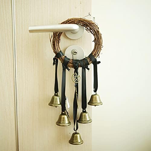 nuoshen Witch Bells, Protection Door Hanger Metal Wind Chimes Handmade Magic Witch Rattan Bells for Outdoor Porch Garden Window Decor, Brown