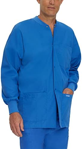 Landau mens Landau Essentials Relaxed Fit 5-pocket Snap-front Scrub Jacket for Men 7551 Medical Lab Coat, Royal Blue, Large US