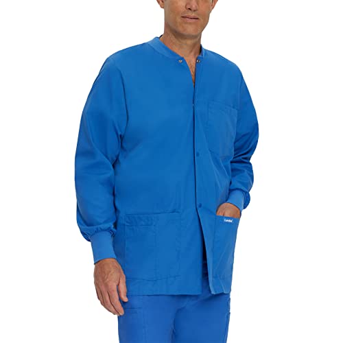 Landau Mens Landau Essentials Relaxed Fit 5-Pocket Snap-Front Scrub Jacket For Men 7551 Medical Lab Coat, Royal Blue, Large Us #TOP9