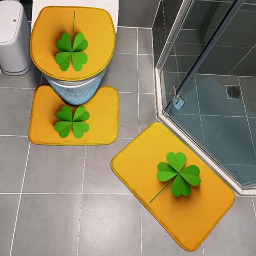 Tapete de baño antideslizante naranja y verde, 3 piezas, tapete absorbente de agua, tapete de baño en forma de U, lavable a máquina, tapete mate para baño, 45 x 75 cm