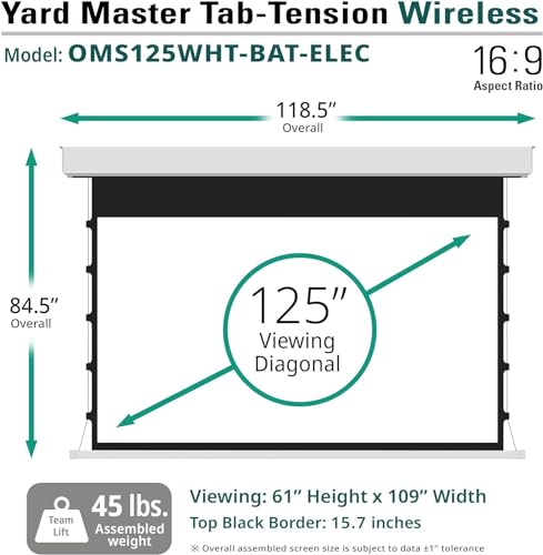 Image of Elite Screens Yard Master Tab Tension Wireless, 125-INCH Diag. 16:9 Outdoor Motorized Projector Screen, Built-in Rechargeable Lithium-Ion Battery, OMS125WHT-BAT-ELEC-X