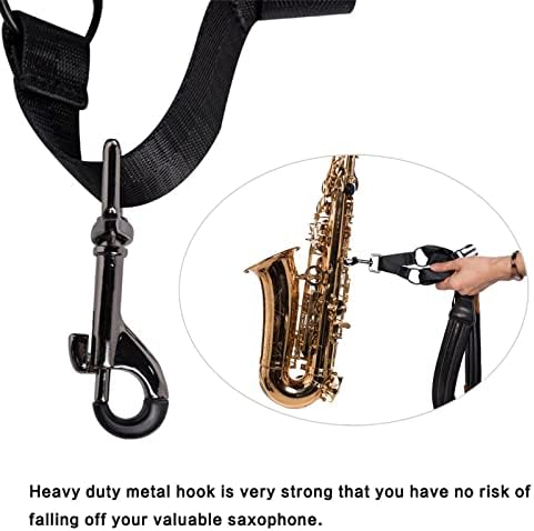 Rayzm Saxophone Strap, Universal Double Shoulder Leather Strap for Sax, Adjustable Padded Harness Strap for Alto Tenor Soprano Baritone Saxophone (Large Size)