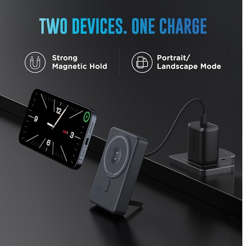 Image of URBN Slide Pro 4-in-1 MagSafe Wireless Power Bank 10000mAh with Kickstand | Fast Charging for iPhone 12 & Above, Apple Watch, AirPods & Qi-Enabled Android Devices | MagTag Ring Included (Blue)
