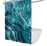 UIRINGART Cortina Ducha W90xL180cm Repelente Agua Resistente Moho Lujoso Turquesa Verde Azulado Verde Abstracto Esmeralda Jade mármol Piedra Textura poliéster Sala SPA con Ganchos