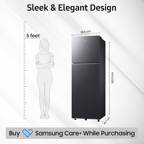 Image of Samsung 256 L, 3 Star, Convertible, Digital Inverter Frost Free Double Door Refrigerator (RT40H30U3FHL, Black DOI, 2026 Model)