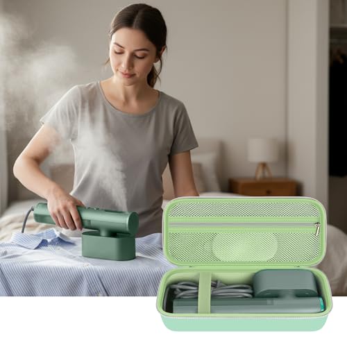 Image of Steamer Case Compatible with Jack & Rose Portable Travel Steamer for Clothes, Handheld Steamer & Iron Carrying Storage Bag Organizer with Mesh Pocket for Accessories-Box Only (Lighting Green)