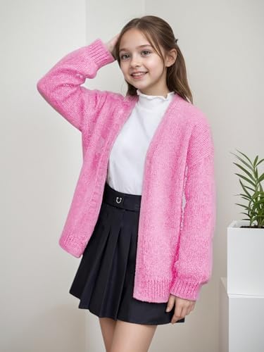 SELINK Girls Long Sleeve Cardigan Sweater Kids Solid Chunky Sweater Cardigan Casual Knit Coat Outerwear2