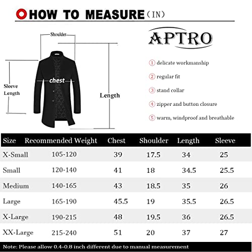 Aptro Men's Premium Wool Trench Coat French Front Top Coat Winter Long Coats Black 1681 L Large #TOP5