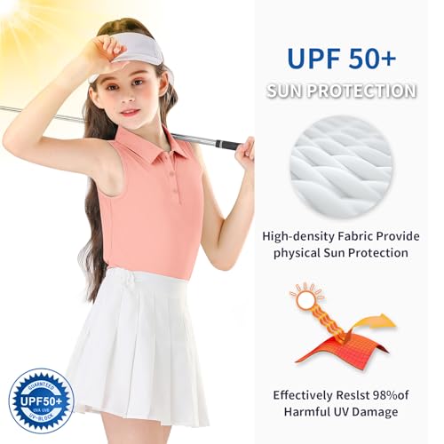 Image of Soneven Girls Sleeveless Polo Shirts Button UP Golf Tennis T-Shirts with Collared Quick Dry Tank Tops for 4-14 Years