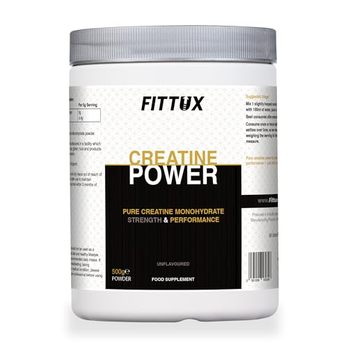FITTUX Creatine Monohydrate Powder 500g – Vegan-Friendly Unflavoured Creatine Supplement – 5g Micronised Creatine per Serving – Pre & Post Workout Support – Made in The UK