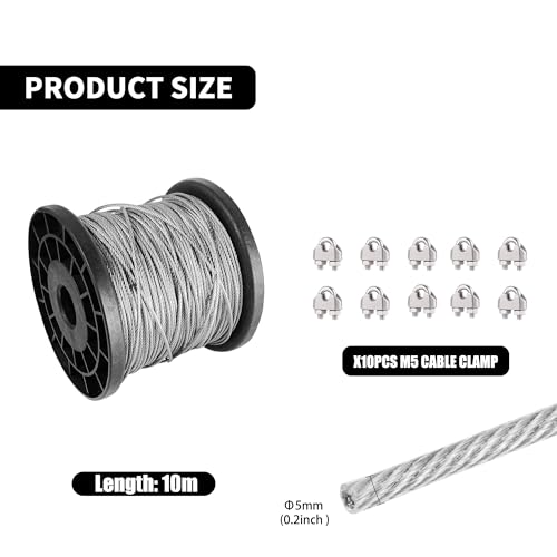 Kit de cable de alambre resistente de 10m y 5mm con 10 abrazaderas 2