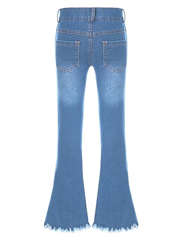 Hularka Kids Girls Ripped Holes Bell Bottom Jeans Juniors Casual Washed Flare Denim Pants Elastic Waist Denim Trousers2
