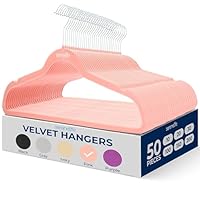 SereneLife Velvet Hangers 50 Pack - Space Saving Heavy Duty Slim Suit Clothes Hanger Set with 360 Degree Swivel Metal Hook, Can Hold Up to 10 Lbs. For Coats, Jackets, Pants & Dress (Pink)