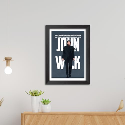 Image of TenorArts John Wick Poster Hollywood Movie Quotes Posters Vector Art Photo Frame Painting With Dark Wooden Texture (12inches x 9inches)