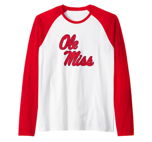 Elite Authentics Mississippi Ole Miss Rebels Icon Logo Officially Licensed Raglan Baseball Tee - Blue - XX-Large - Women's Classic Fit Cap Sleeve Raglan T-Shirt