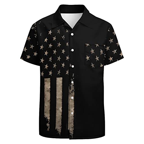 Hawaiian Shirts for Men Shirts Dark Black American Flag Casual Short Sleeve Button Down Shirt Summer Beach Dress Shirts Funny Party Shirt