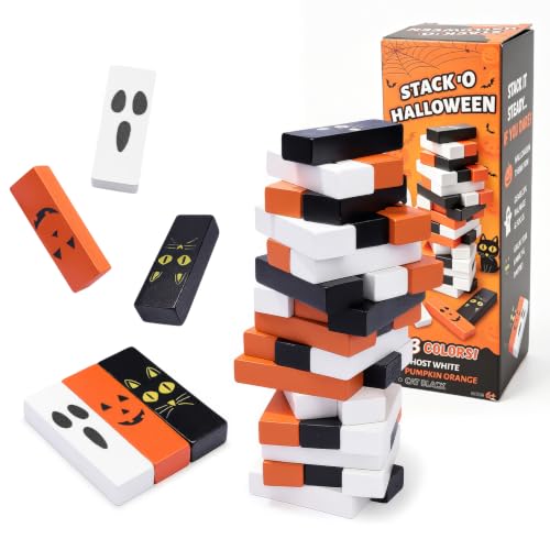 YIBOBO Halloween Wooden Block Stacking Game, Precision Stacking Challenge and Hand-Eye Coordination Challenge Toys,Suitable for Halloween Parties or Events, for Adults and Kids Aged 3+ (Halloween)