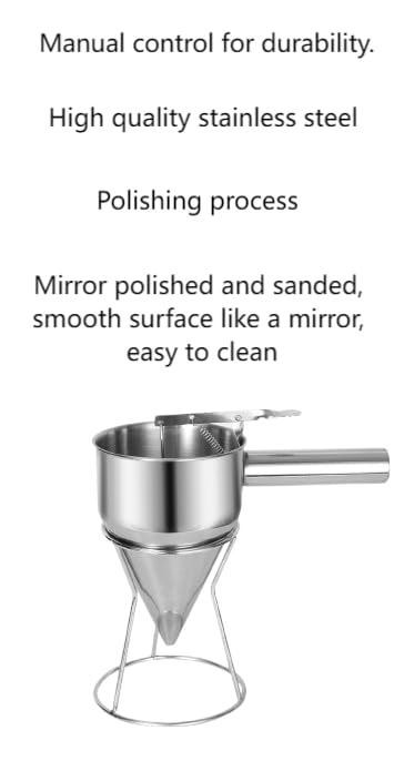 Stainless Steel Batter Dispenser with Stand - Funnel Design for Pancakes, Cakes, Waffles, Muffins & Crepes, Essential Kitchen Tool for Mixing & Pouring Batter