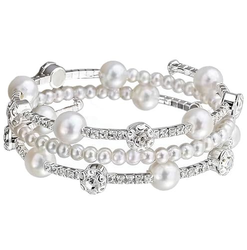 figurine Pearl Bracelet for Woman, Pearl Bangles for Women, Bracelets for Women Stylish, Elegant Jewelry for Office Wear and Bridal Parties