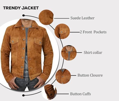 Image of Men's Suede Leather Jacket - Western Style Cowboy Trucker Leather Jackets for Adult Outerwear