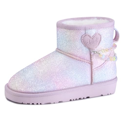 Image of Stelle Girls Winter Boots Warm Fur Lined Snow Boots | DIY Beaded Decoration,Cozy & Lightweight,Faux Suede Upper,Easy Pull-On,Non-Slip TPR Outsole,For Toddlers,Little Big Kids