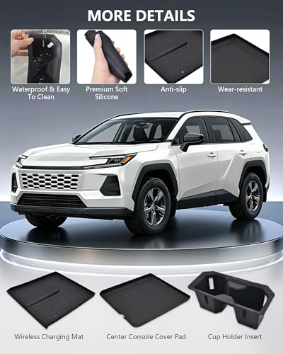 Image of 3PCS for 2026 Toyota RAV4 Interior Accessories, Console Organizer Mat, Cup Holder Insert & Wireless Charging Pad Silicone Liner, Anti-Slip Protection (Not for Limited)