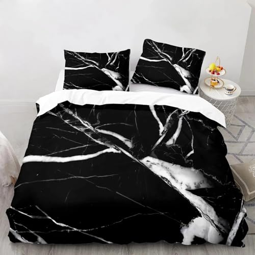 Parure de lit 200x200 marbre noir sans repassage avec zip - 2