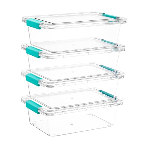 Image of Vtopmart 4 Pack 3 Qt Clear Storage Bins with Lids for Building Blocks,Craft | Stackable Plastic Organizer Box for Home, Classroom, Office, Craft Room, Small Containers for Art Supplies, Stationery