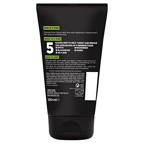 L'Oreal Paris Men Expert Face Wash Pure Charcoal, Glycerin, and Salicylic acid - Blackhead Cleanser for Men, 100 ml (Pack of 1) - Image 3