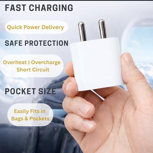 Image of Umake 20W PD Fast Charger with USB-C Cable, Wall Adapter Compatible with iPhone 17 Series (17,17 Pro, 17 Pro Max), 16 Series (16, 16 Pro, 16 Pro Max), iPhone 15 /14 /13 /12, BIS Certified (White)