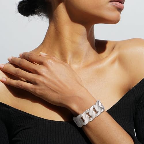 HZMAN Chunky Cuban Chain Cuff Bracelets for Women 24.5mm Wide Thick Bangle Bracelet Hip Hop Open Hinge Wrist Cuff Bracelet Jewelry Gift3