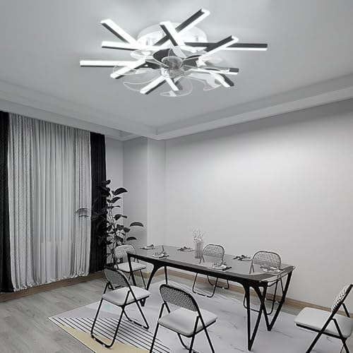 Ventilador De Techo Moderno Con Luz Silencioso 6 Velocidades Reversible Lámparas De Ventilador De Techo Con Control Remoto App Regulable LED Luz De Ventilador Para Sala De Estar Dormitorio(62cm,Black)
