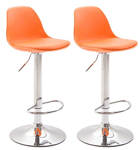 CLP 2X Tabouret De Bar Design Kiel Assise Similicuir I Chaise De Bar avec Dossier Plastique Repose-Pied I Tabouret Ergonomique Hauteur Réglable, Couleur:Orange, Couleur...