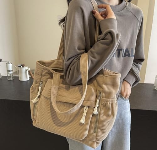 Bolso tote de raso para mujer, bolso casual de hombro y mano para desplazamientos, viajes, compras en el supermercado (caqui, 15,75 x 11,81 pulgadas) miniatura 1
