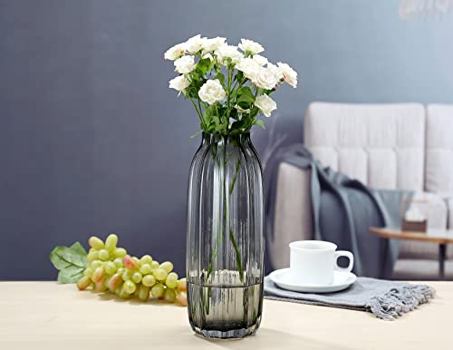 Black Grey Glass Flower Vase, Tall Glass Vase with Dark Grey Bud, Height 32cm - Image 3