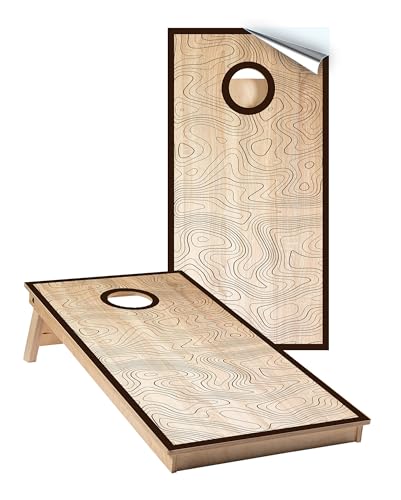 Cornhole Board Wraps 531 - Wood Topographical Design - Cornhole Game Graphic Decals - Includes Application Squeegee - Set of (2) 25