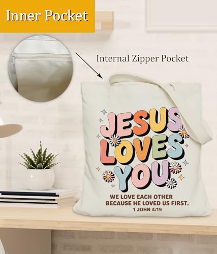 Image of Aesthetic Christian Gifts Tote Bag for Church, Religious Tote Bag for Bible Study, Medium Size with Inner Pocket