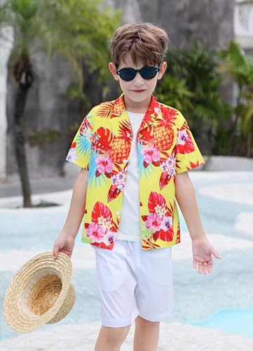 Image of Cromoncent Matching Hawaiian Outfits for Family, Dad and Son Matching Luau Beach Tropical Shirts Mommy Daughter Tropical Sets