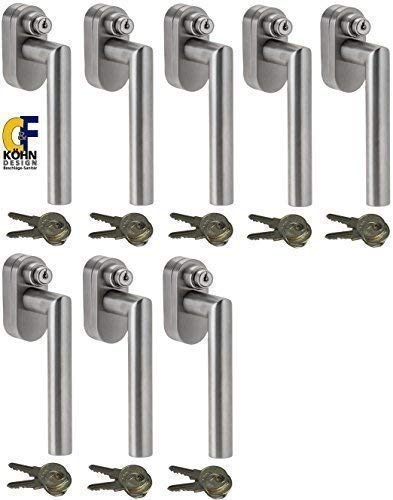 Abschließbarer Fenstergriff L-Form, Sicherheitsklasse ES2 geprüft, Edelstahl matt - Stiftlänge 35 mm, im Set 8 Stück alle gleichschließend mit insgesamt 16 Schlüssel