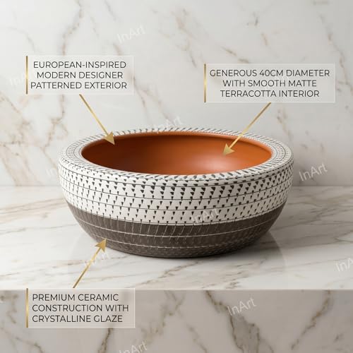 Image of InArt Matte Finish Ceramic Wash Basin, 40D x 40W x 15H cm, Brown, for Bathroom, Restaurant, Hotel