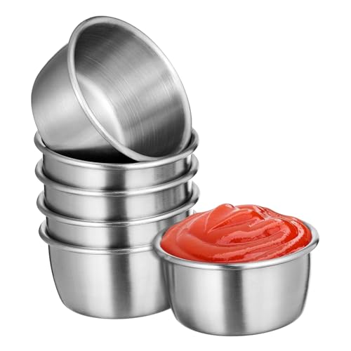 CIYODO 6pcs Dipping Bowls Individual Condiment Cups Small Tin Condiment Dish Can Berry Sauce Dish Salad Dressing Containers Aluminum Dishes Sushi Dipping Bowl Soy Sauce Dish Fryer Silver